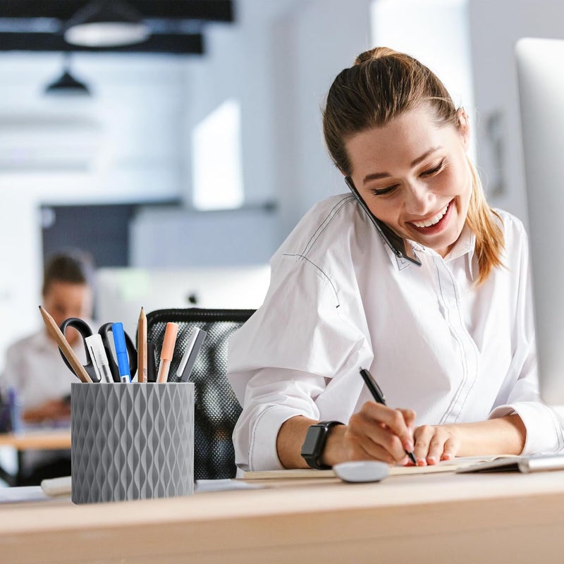 4Johor Pencil Holder - 360° Rotation, 5 Slot Desk Supplies For Women Office Aesthetic. Pencil Holder For Office&School, Desk Accessories(Grey) - Image 2
